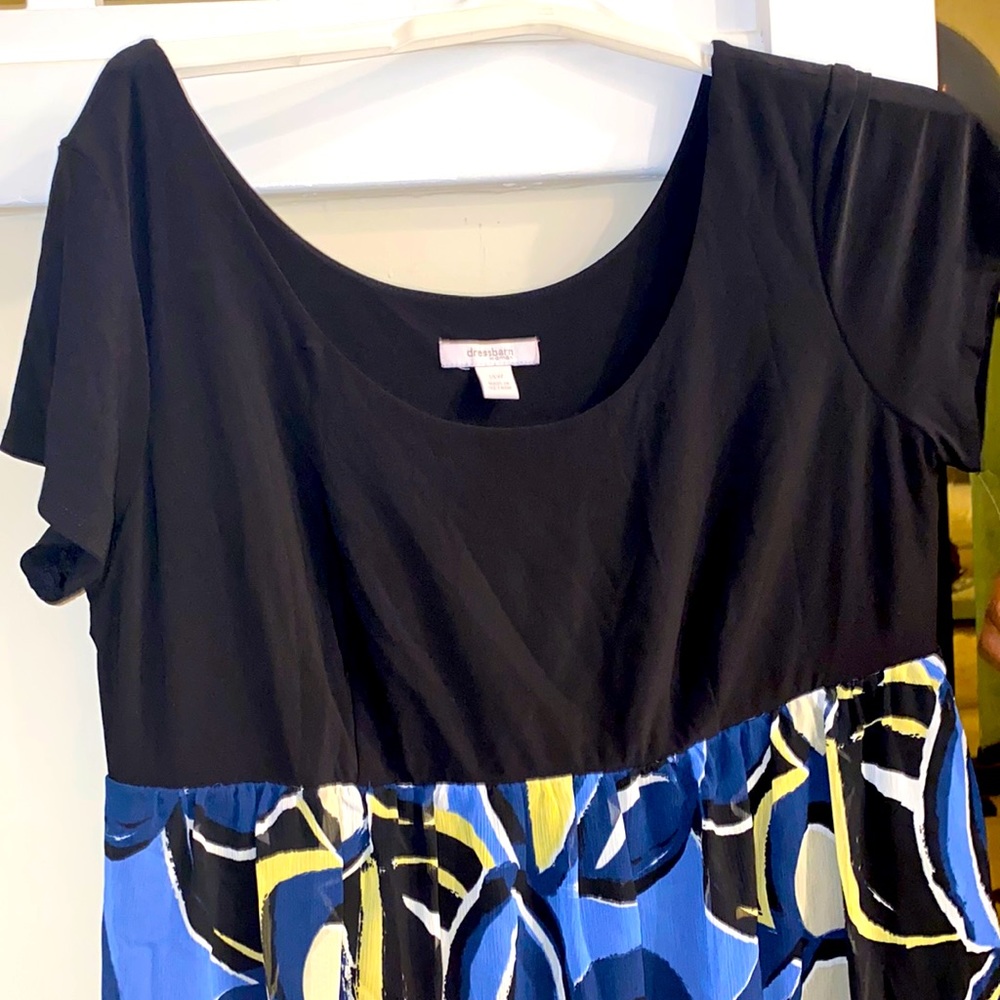 Dressbarn 14W Blue w/ Flower Pattern Womens Dress New w/ Tags